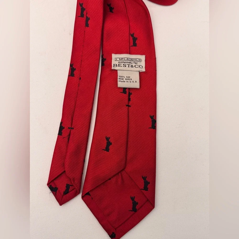 J. McLaughlin Red Kids Tie with Black Dog Pattern